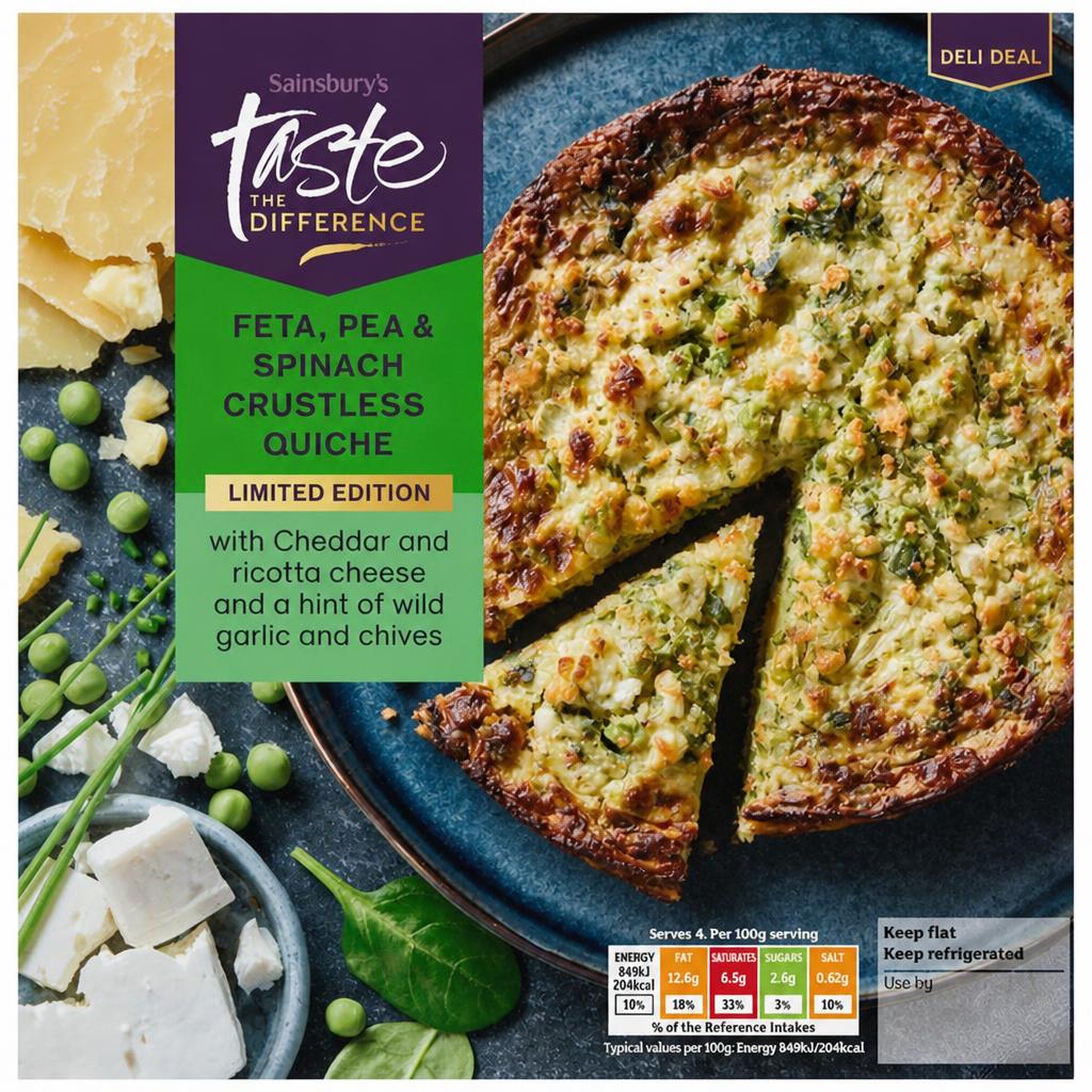 Sainsbury's Feta, Pea & Spinach Crustless Quiche, Limited Edition, Taste the Difference 400g