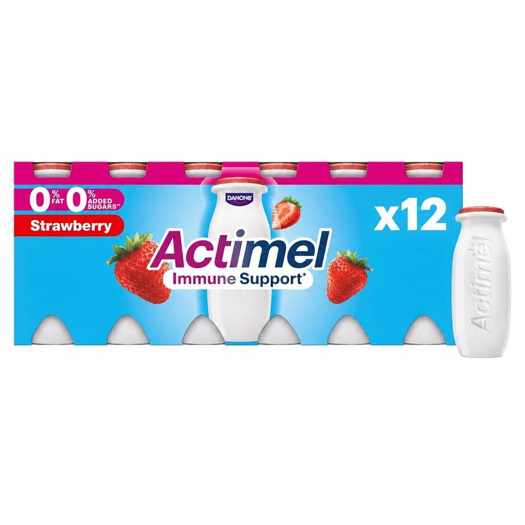 Actimel Strawberry 0% Added Sugar Fat Free Yogurt Drink 12x100g