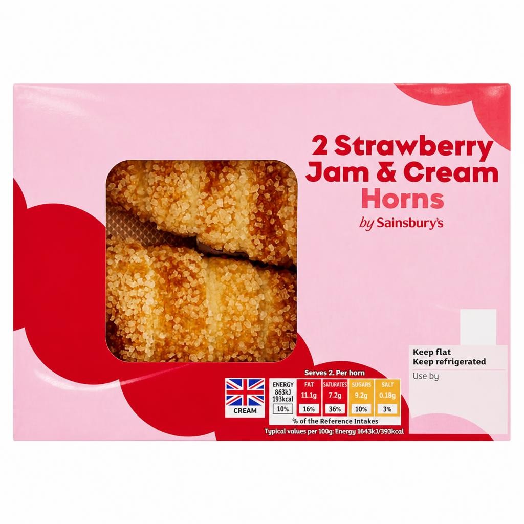 Sainsbury's Strawberry Jam & Cream Horns 98g