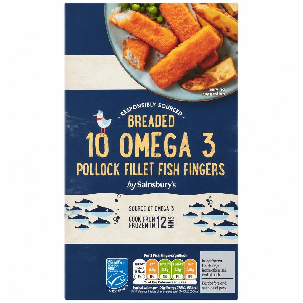 Sainsbury's 10 Breaded Omega 3 Pollock Fillet Fish Fingers 300g