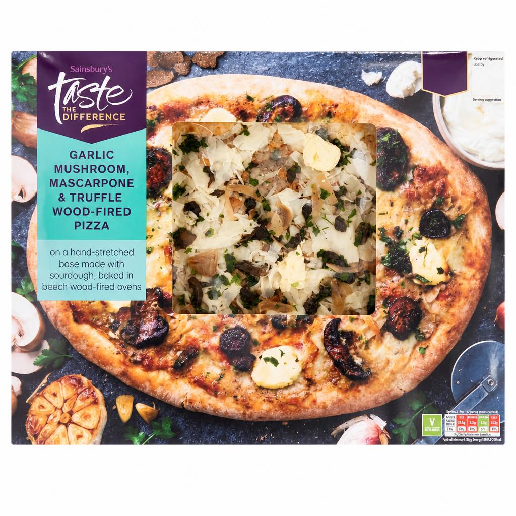 Sainsbury's Garlic Mushroom Mascarpone & Truffle Wood Fired Pizza, Taste the Difference 425g