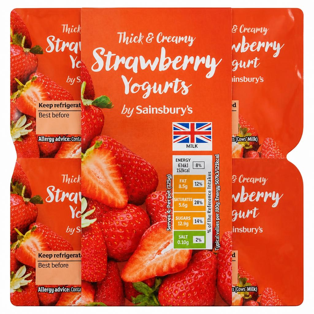 Sainsbury's Thick & Creamy Strawberry Yogurt 4 x 125g