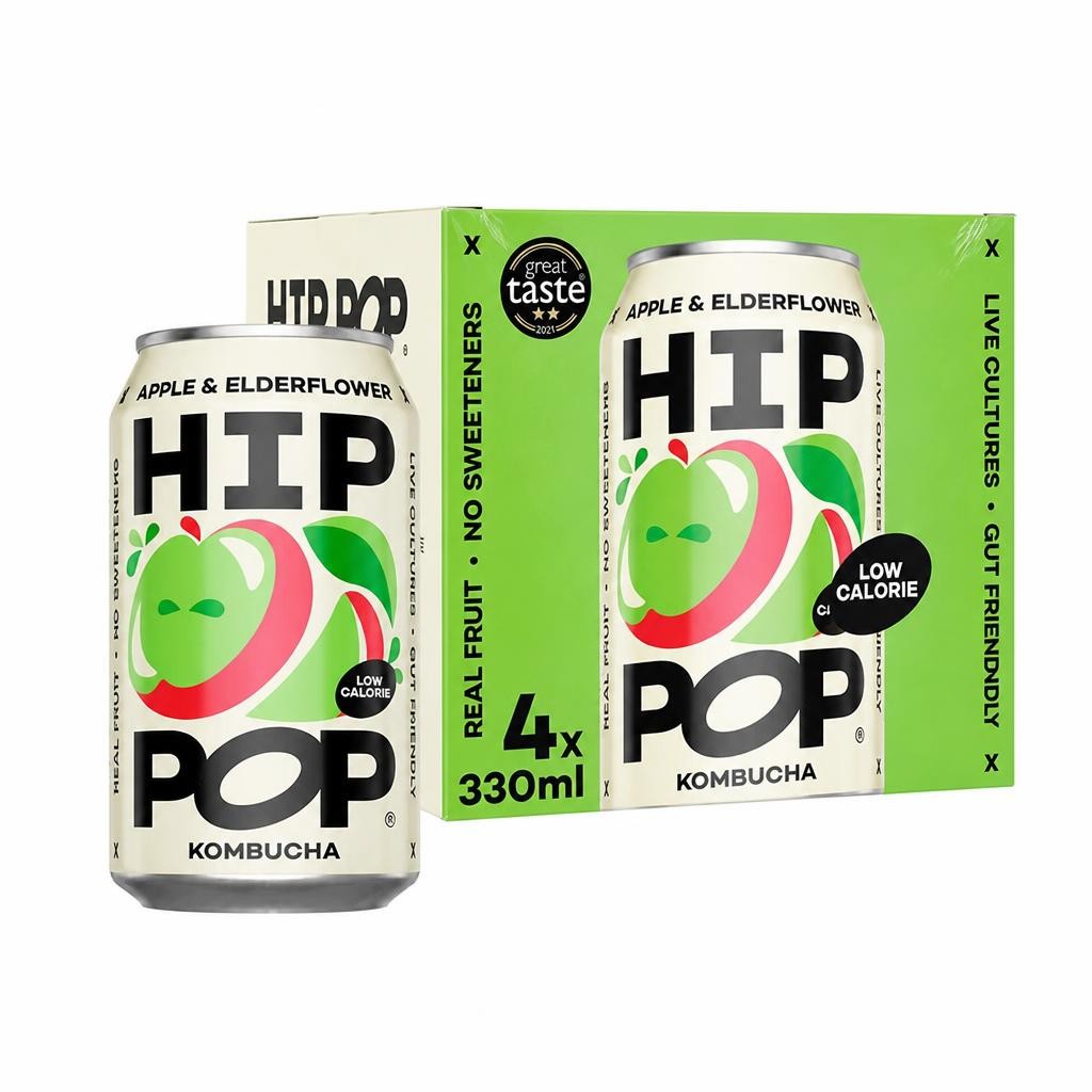 Hip Pop Apple & Elderflower Kombucha 4x330ml
