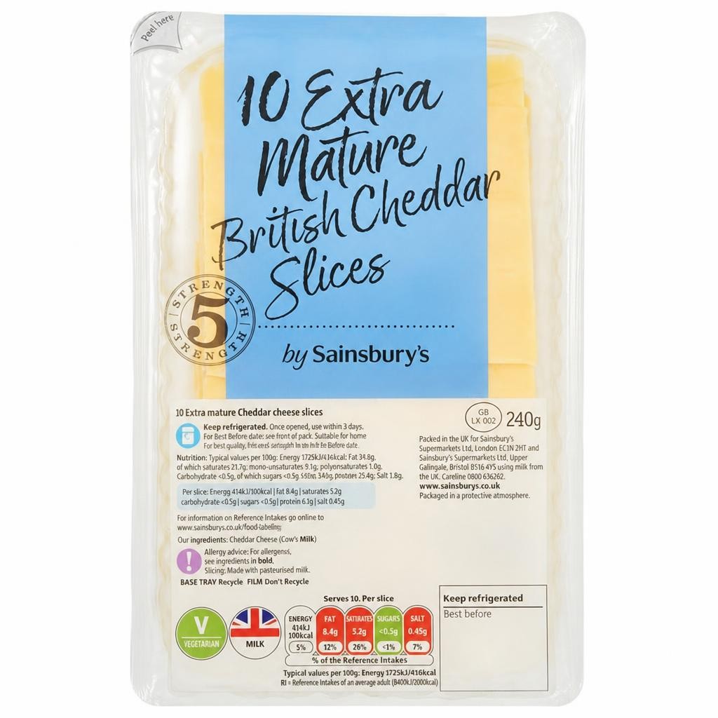 Sainsbury's British Extra Mature Cheddar Cheese Slices 240g