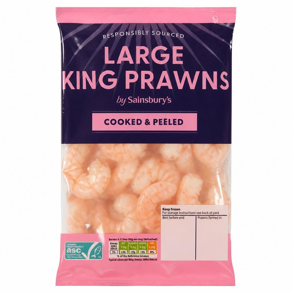 Sainsbury's Frozen Cooked & Peeled Large King Prawns ASC 400g