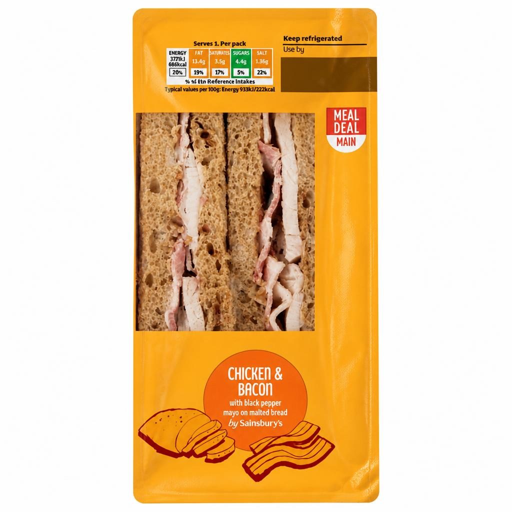 Sainsbury's Chicken & Bacon with Black Pepper Mayo on Malted Bread Sandwich
