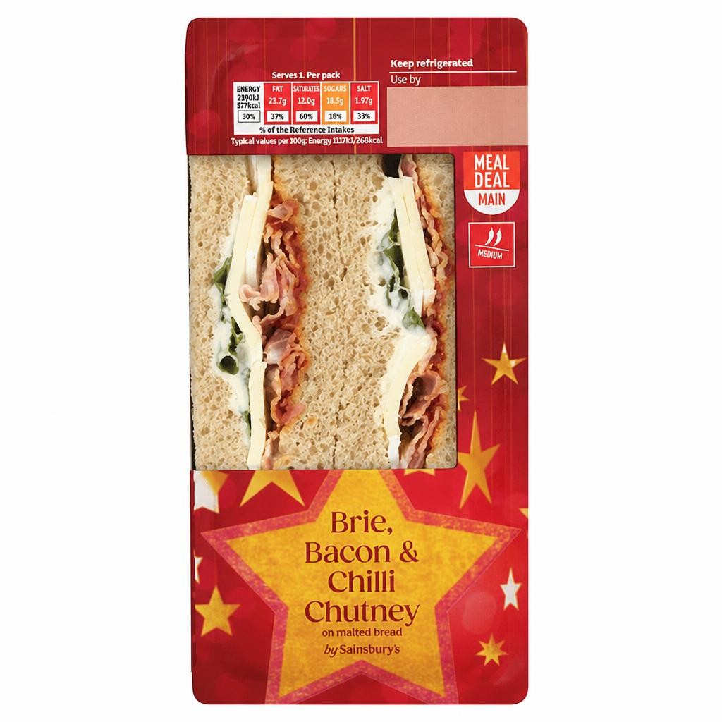 Sainsbury's Brie, Bacon & Chilli Chutney on Malted Bread Sandwich