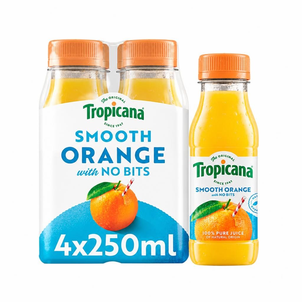 Tropicana Pure Smooth Orange Fruit Juice Multipack 4x250ml