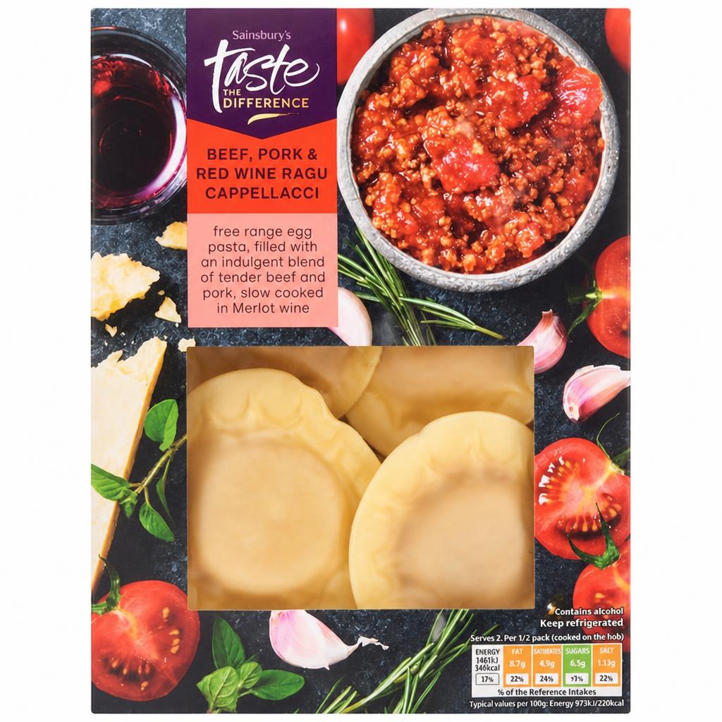 Sainsbury's Beef, Pork & Red Wine Ragu Cappellacci, Taste the Difference 250g
