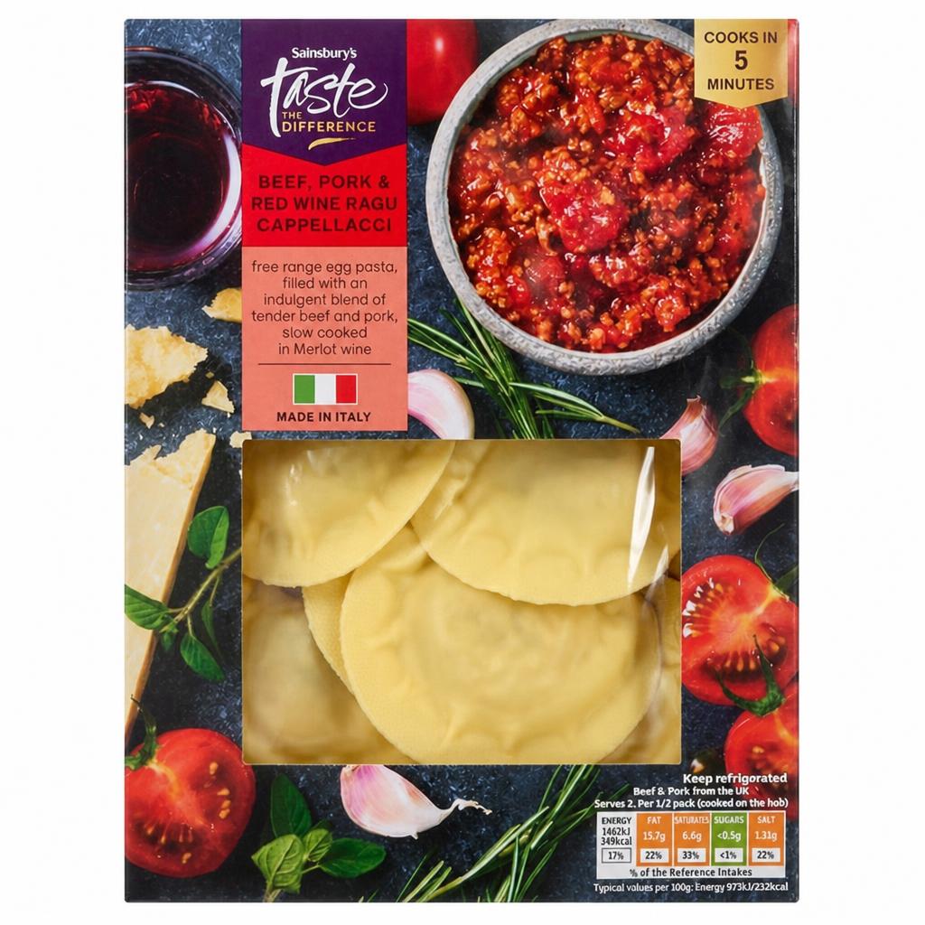 Sainsbury's Beef, Pork & Red Wine Ragu Cappellacci, Taste the Difference 250g