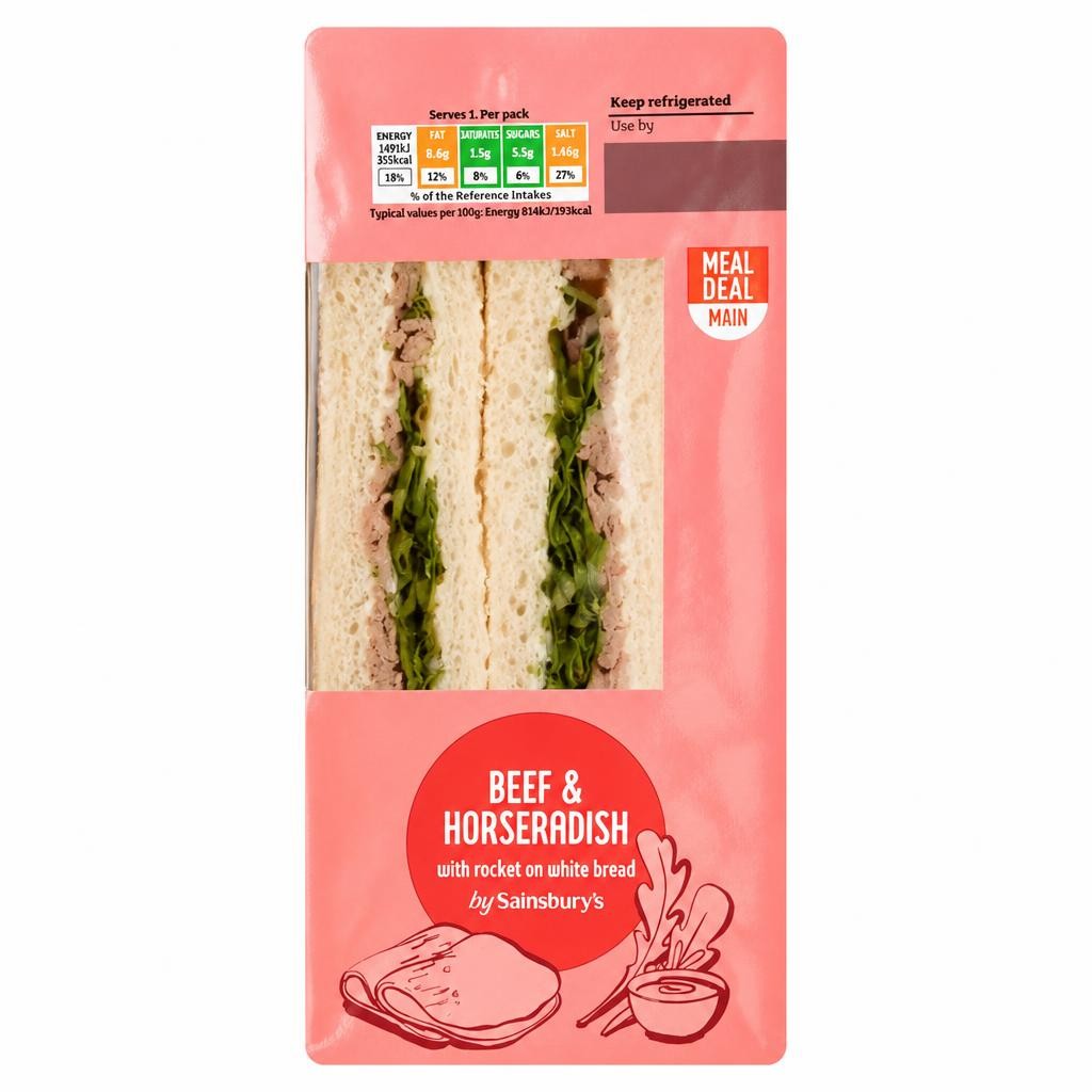 Sainsbury's Beef & Horseradish with Rocket on White Bread Sandwich