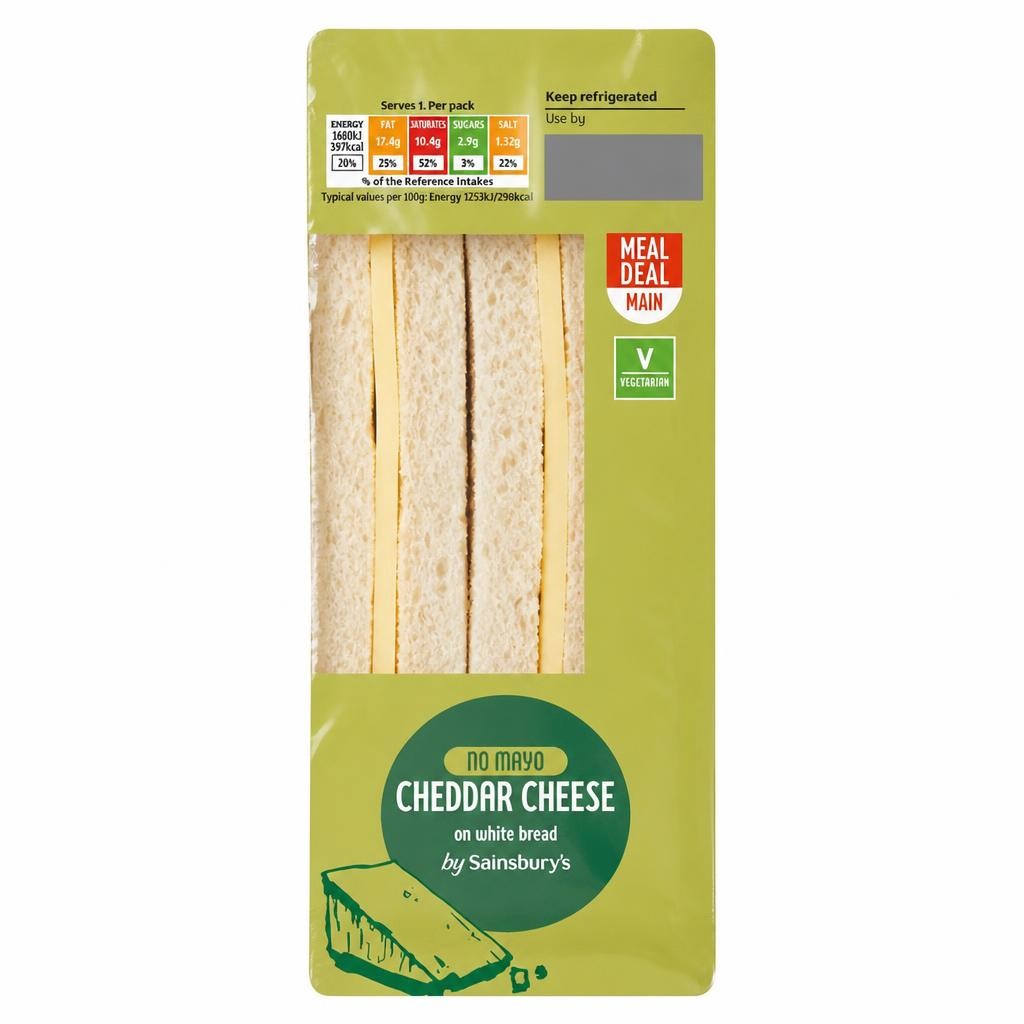 Sainsbury's No Mayo Cheddar Cheese on White Bread Sandwich