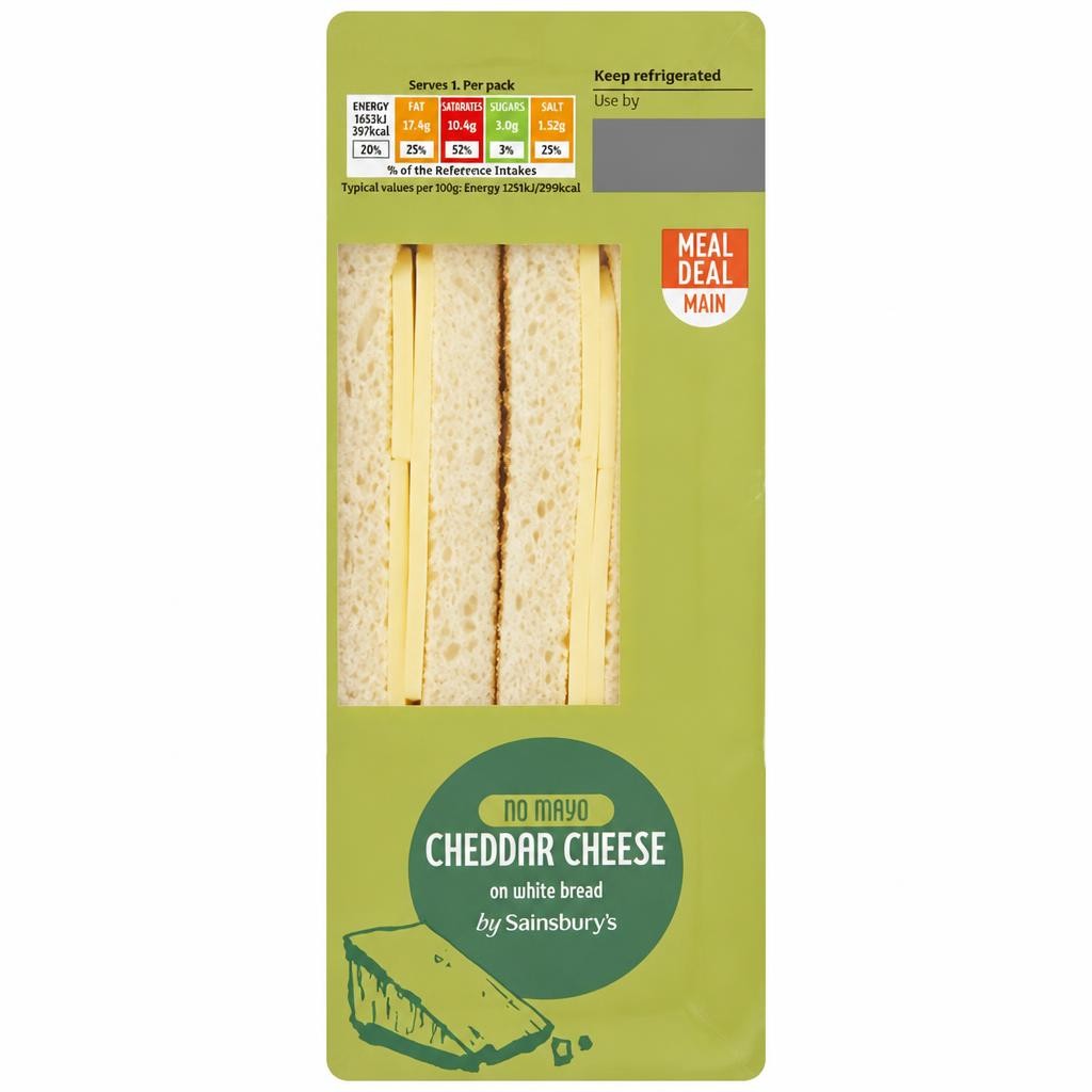 Sainsbury's No Mayo Cheddar Cheese on White Bread Sandwich