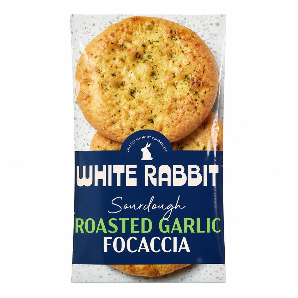 White Rabbit 2 x Gluten Free Sourdough Roasted Garlic Focaccia 125g