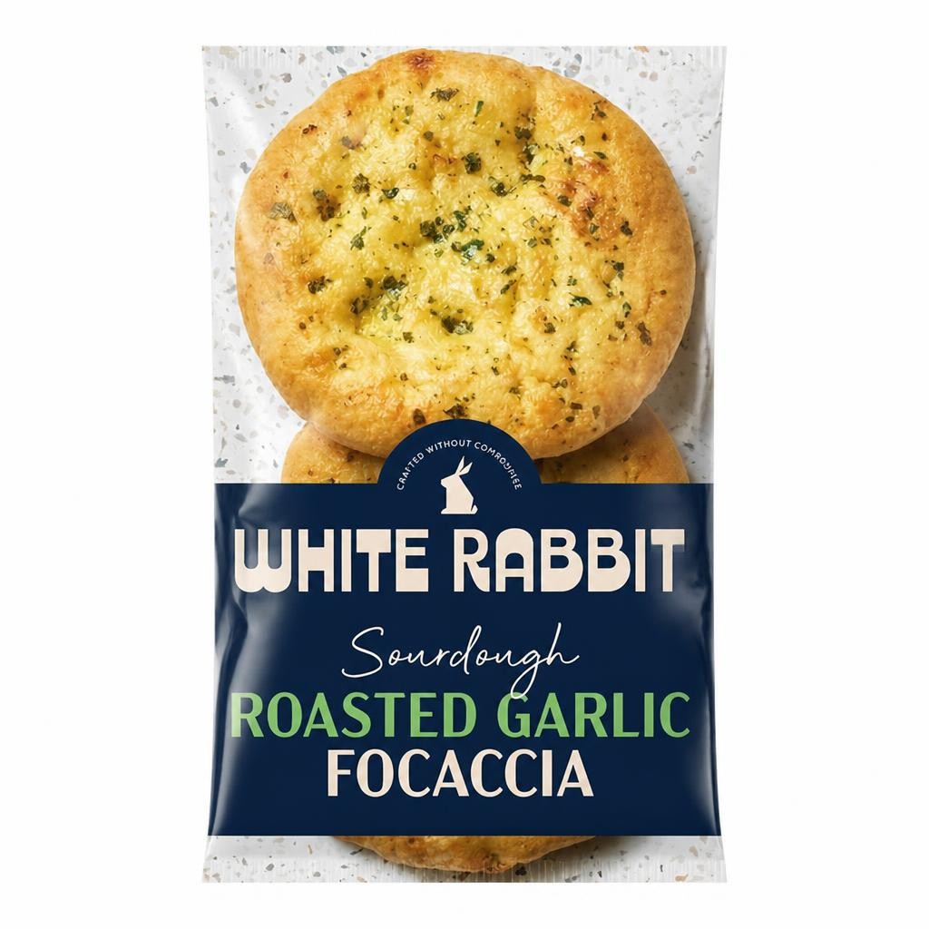 White Rabbit 2 x Gluten Free Sourdough Roasted Garlic Focaccia 125g