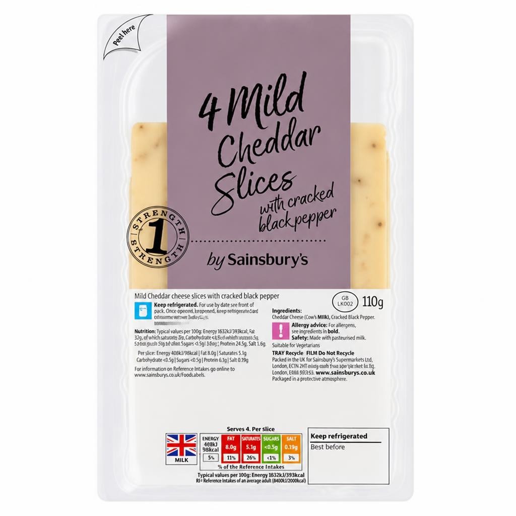 Sainsbury's Cheddar Cheese Slices with Cracked Black Pepper, Summer Edition 110g