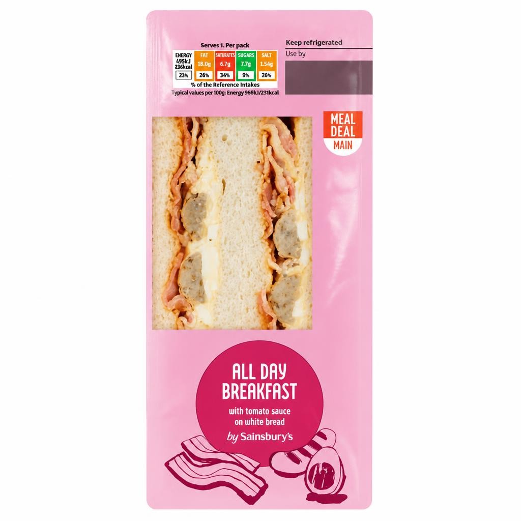Sainsbury's All Day Breakfast with Tomato Sauce on White Bread