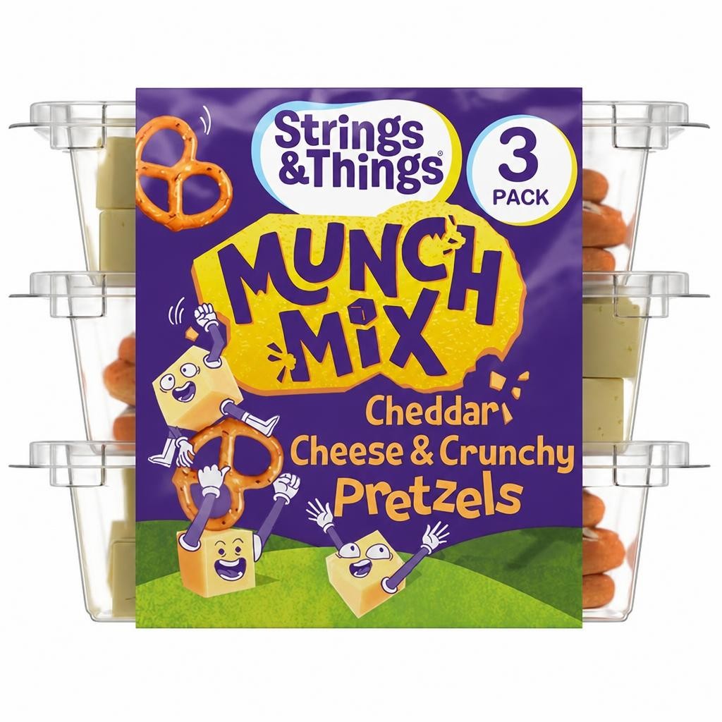 Strings & Things Munch Mix Cheddar Cheese & Crunchy Pretzels 90g