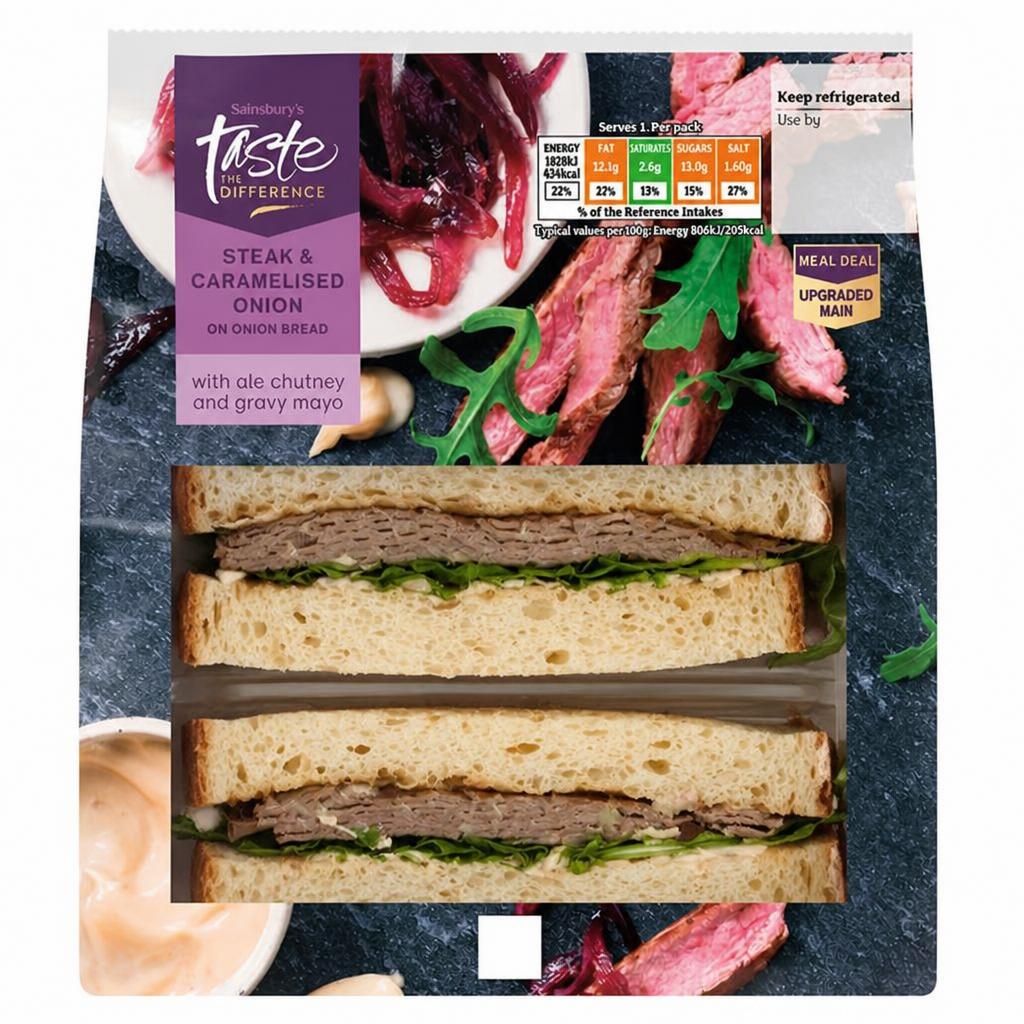 Sainsbury's Steak & Caramelised Red Onion with Gravy Mayo on Onion Bread Sandwich, Taste the Difference