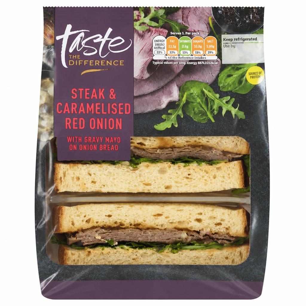 Sainsbury's Steak & Caramelised Red Onion with Gravy Mayo on Onion Bread Sandwich, Taste the Difference