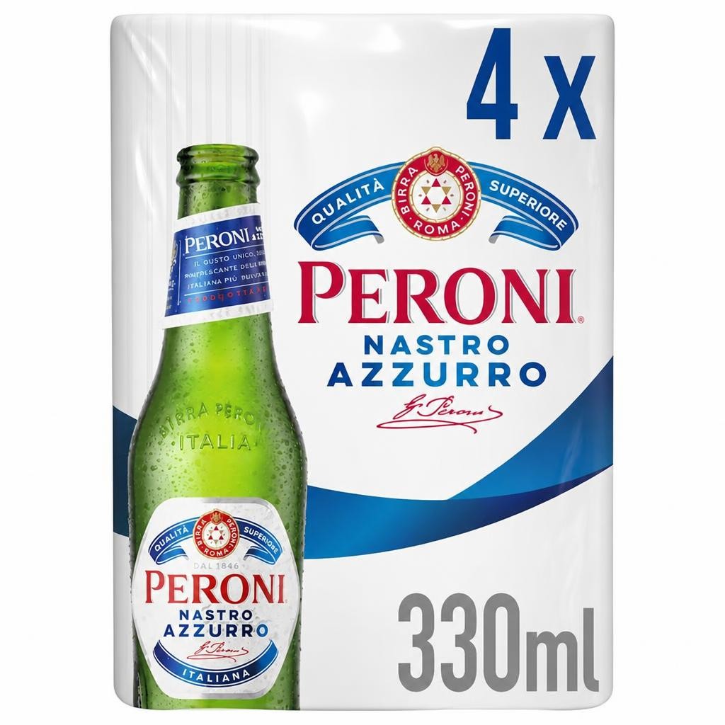 Peroni Nastro Azzurro Beer Lager Bottles 4x330ml