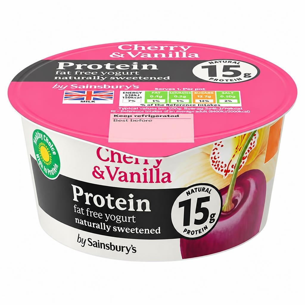 Sainsbury's Cherry & Vanilla Protein Fat Free Yogurt 165g