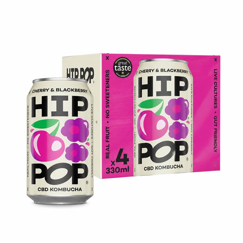 Hip Pop CBD Cherry & Blackberry Kombucha 4 x 330ml