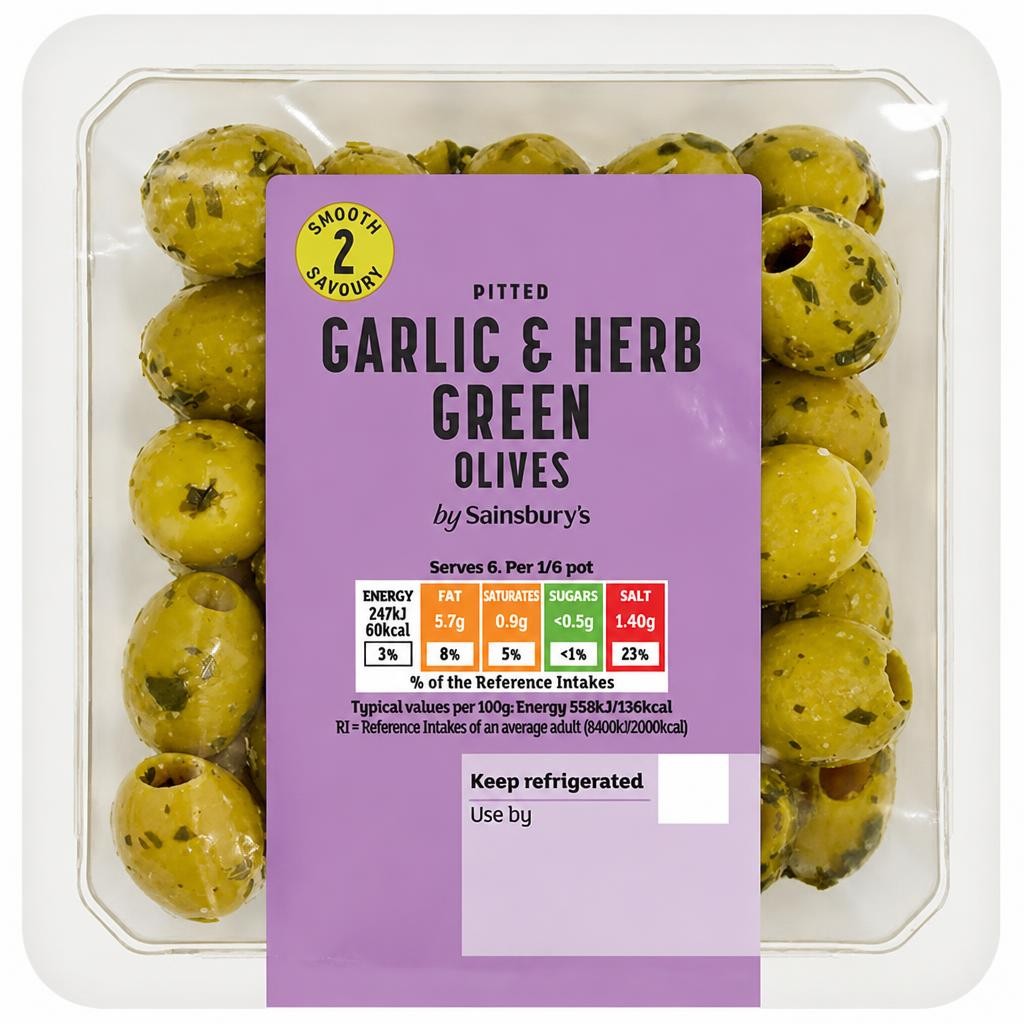 Sainsbury's Garlic & Herb Green Olives 265g