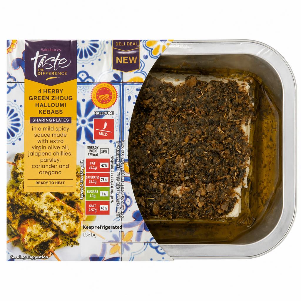Sainsbury's Herby Green Zhoug Halloumi Kebabs, Taste the Difference x4 225g