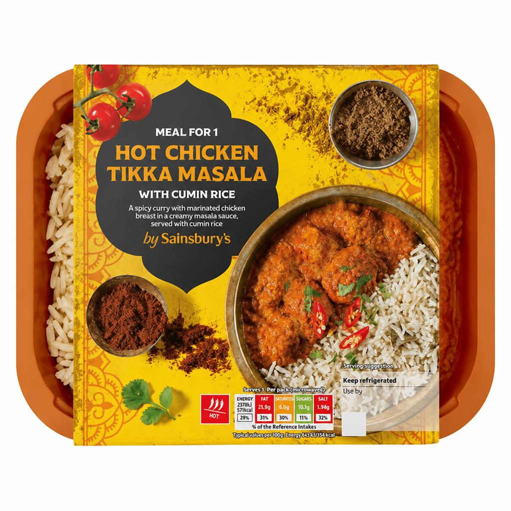 Sainsbury's Indian Hot Chicken Tikka Masala & Cumin Rice Ready Meal For 1 400g