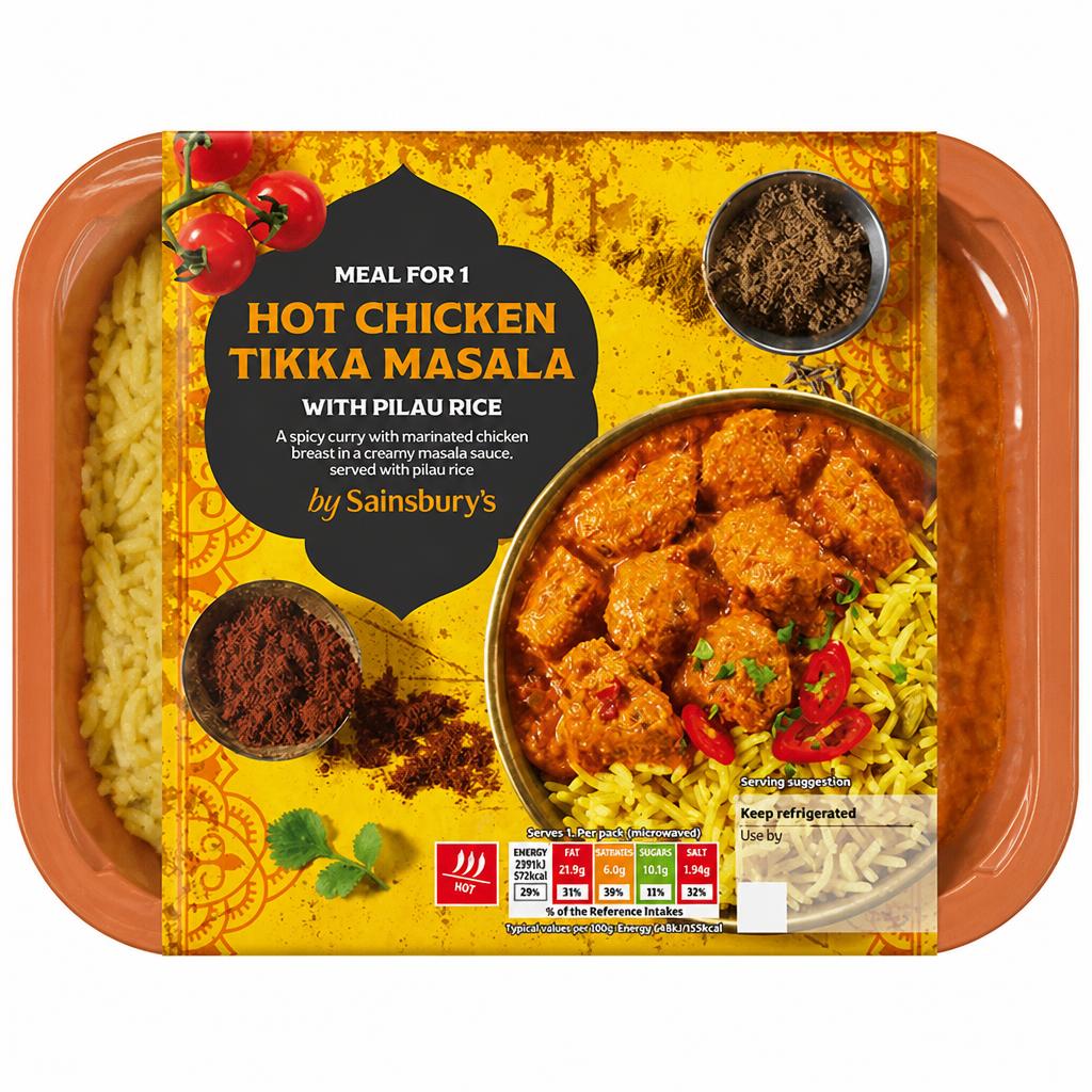 Sainsbury's Indian Hot Chicken Tikka Masala & Cumin Rice Ready Meal For 1 400g