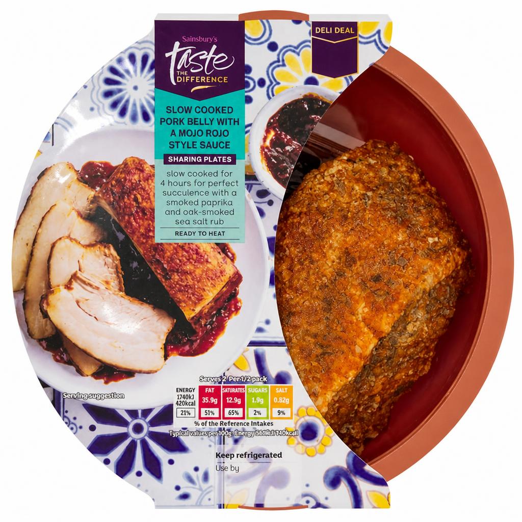 Sainsbury's Taste the Difference Slow Cooked Pork Belly with a Mojo Rojo Style Sauce 205g
