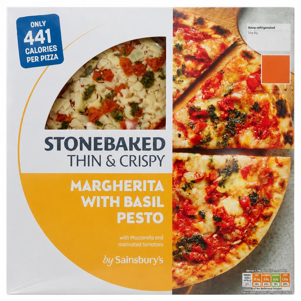 Sainsbury's Stonebaked Thin & Crispy Margherita with Basil Pesto 200g