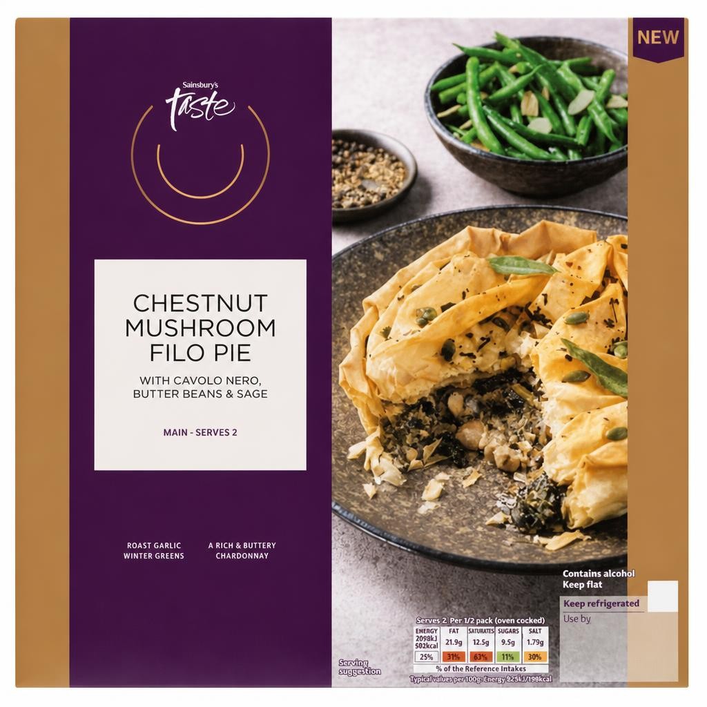 Sainsbury's Chestnut Mushroom Filo Pie, Taste the Difference 500g