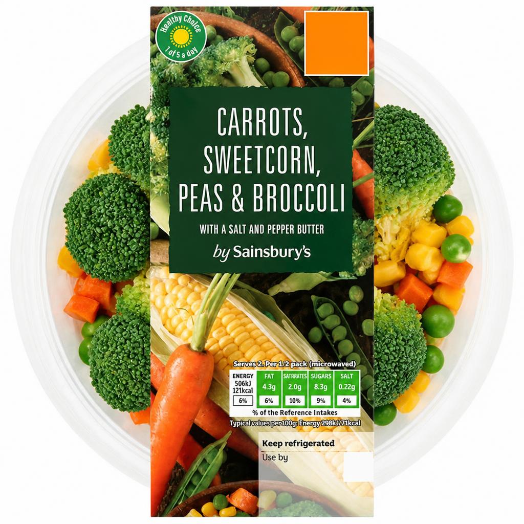 Sainsbury's Carrots, Sweetcorn, Peas & Broccoli with a Salt & Pepper Butter 350g