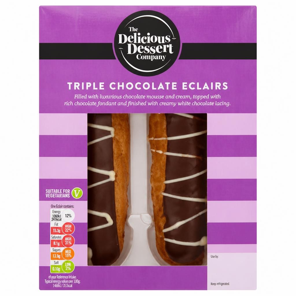 The Delicious Dessert Company Triple Chocolate Eclairs 2x78g