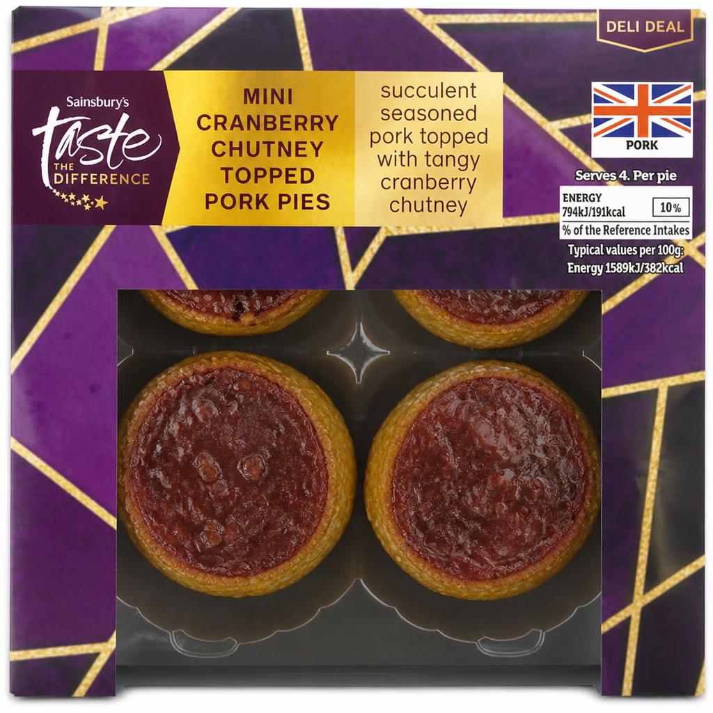 Sainsbury's Mini Xmas Chutney Pork Pies, Taste the Difference x4 200g