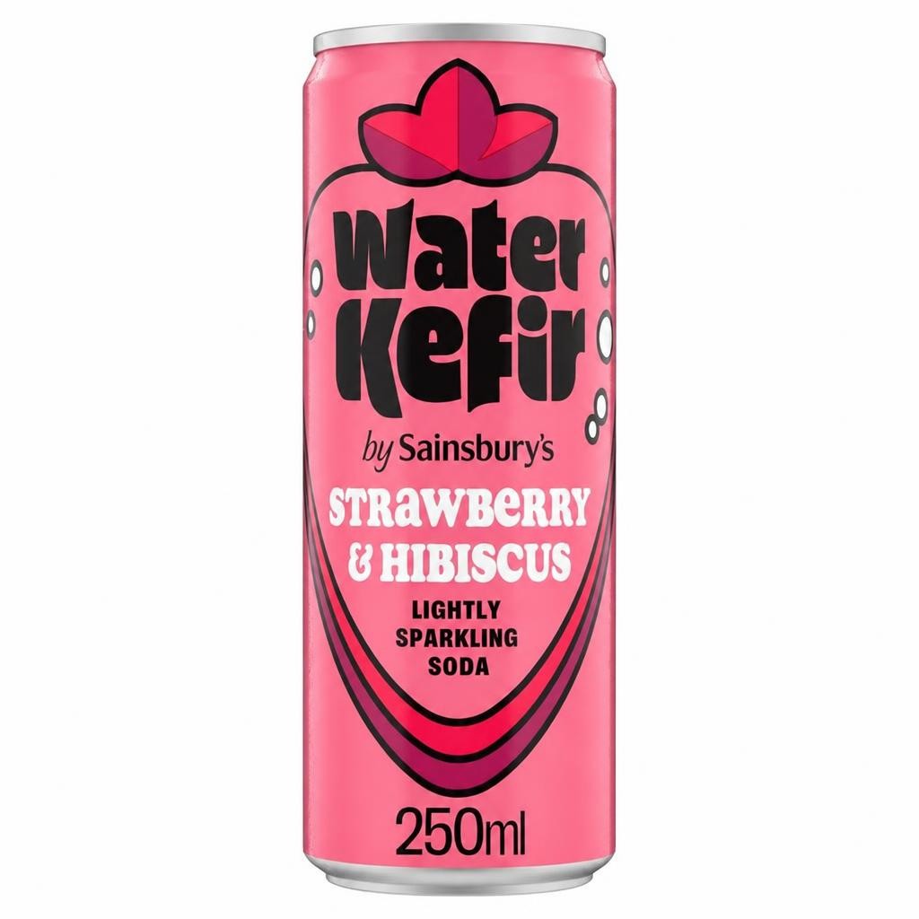 Sainsbury's Water Kefir Strawberry & Hibiscus Lightly Sparkling Soda 250ml