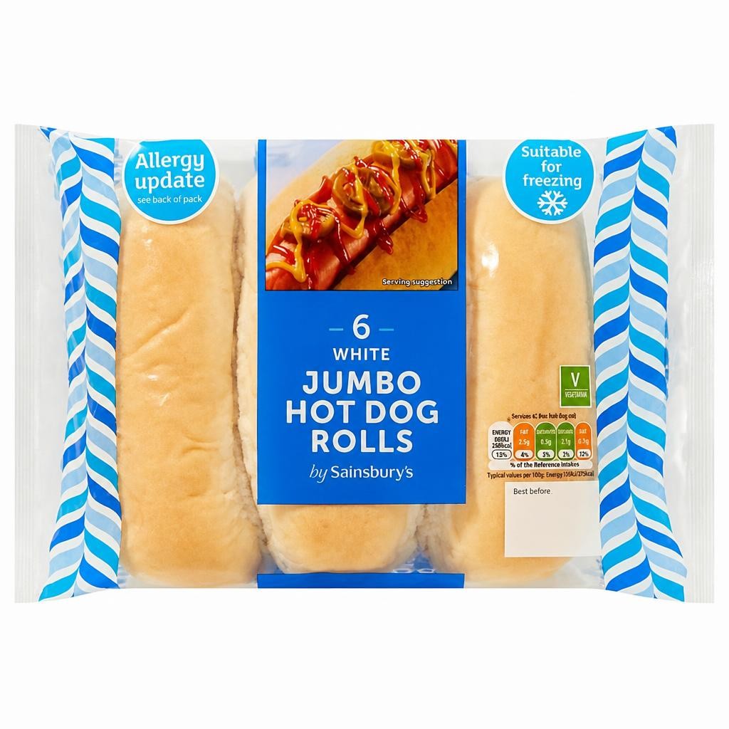 Sainsbury's White Jumbo Hot Dog Rolls x6