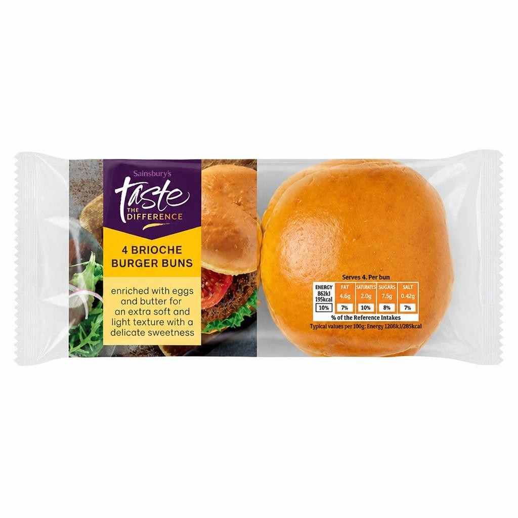 Sainsbury's Brioche Burger Buns Rolls, Taste the Difference x4