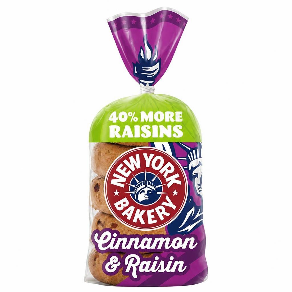 New York Bakery Co. Bagels, Cinnamon & Raisin x5