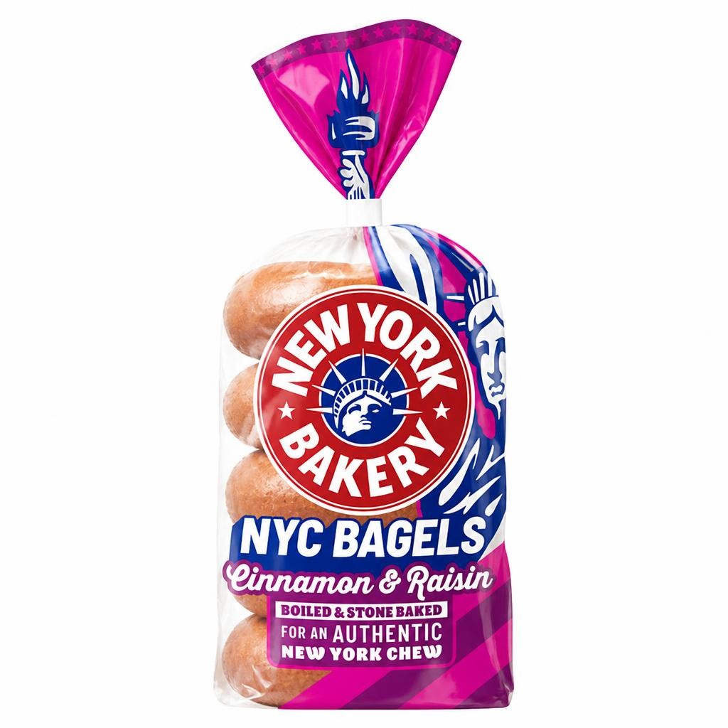 New York Bakery Co. Bagels, Cinnamon & Raisin x5