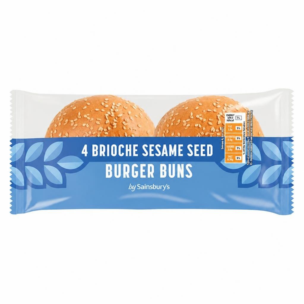 Sainsbury's Sesame Seed Brioche Burger Buns Rolls x4
