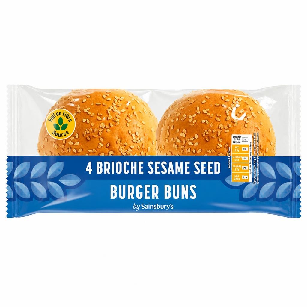 Sainsbury's Sesame Seed Brioche Burger Buns Rolls x4