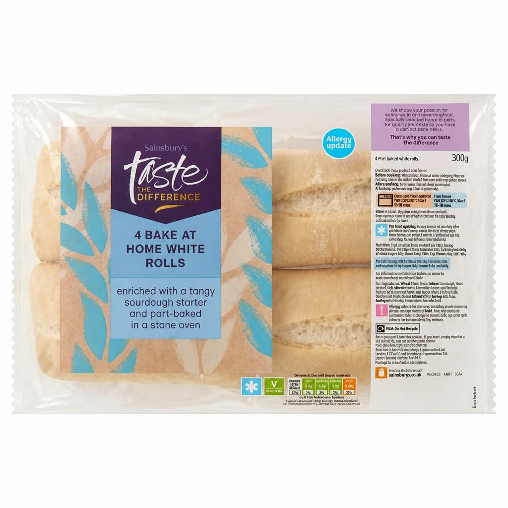 Sainsbury's Bake at Home Stonebaked White Pave Rolls, Taste the Difference x4 300g
