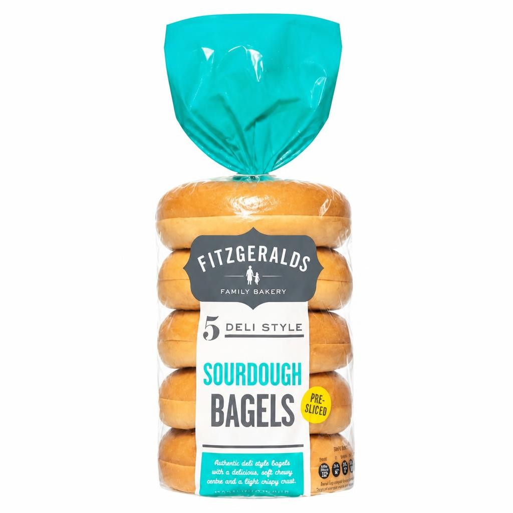 Fitzgeralds Family Bakery Deli Style Sourdough Bagels Pre-Sliced x5 425g
