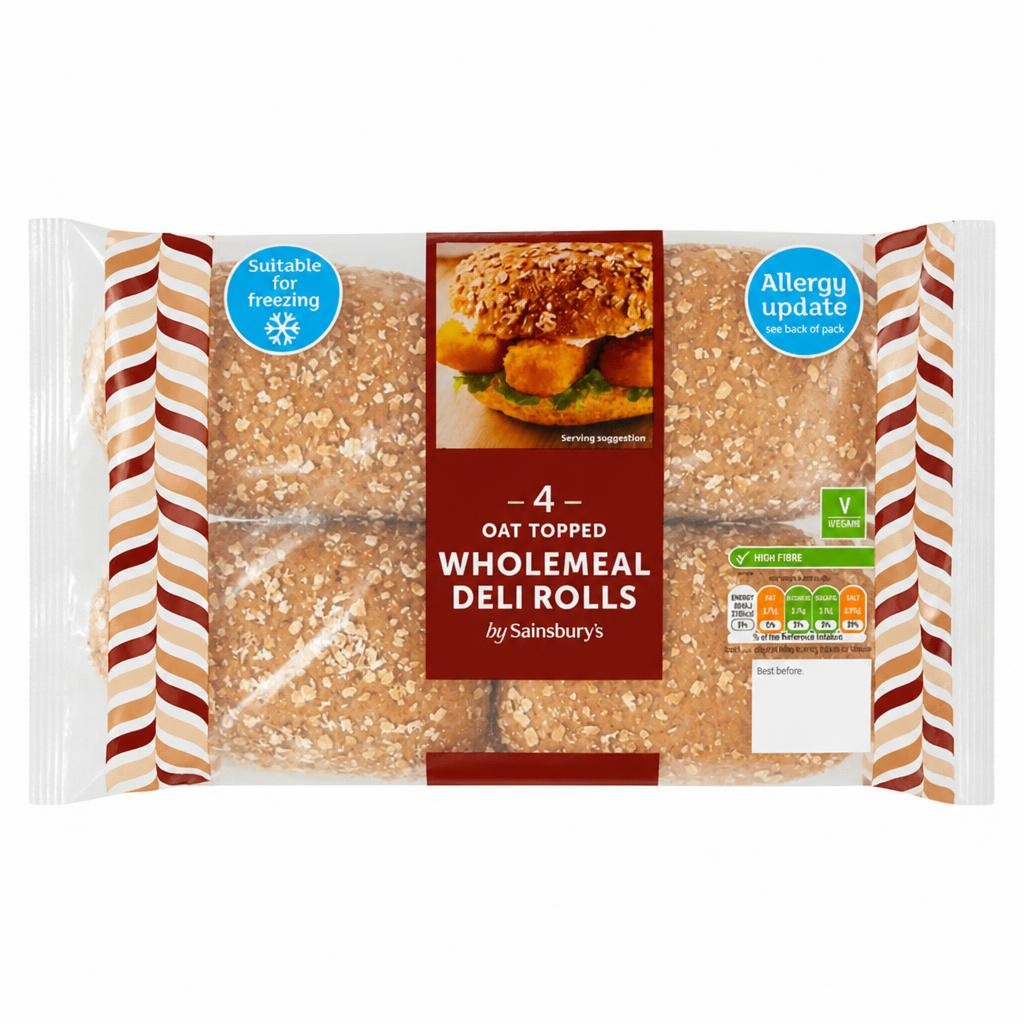 Sainsbury's Large Oat Topped Wholemeal Deli Rolls x4