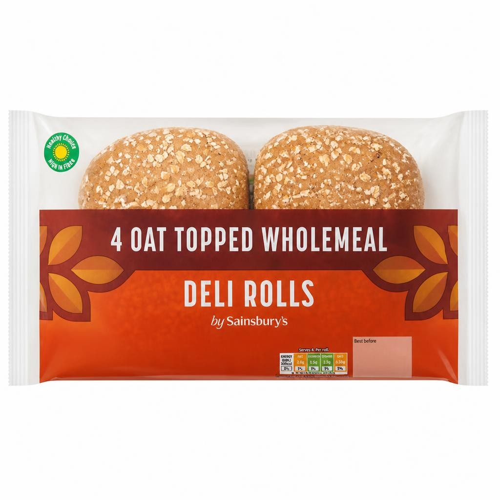 Sainsbury's Large Oat Topped Wholemeal Deli Rolls x4
