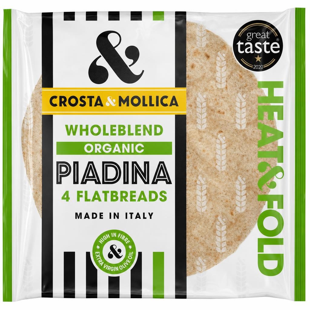 Crosta & Mollica Piadina Organic Wholeblend Italian Flatbreads Wraps x4 300g