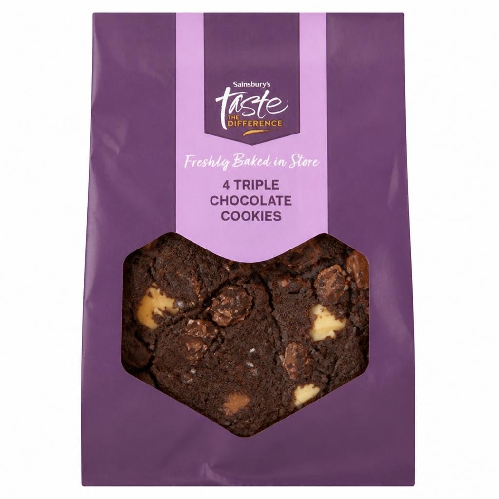 Sainsbury's Triple Belgian Chocolate Cookies, Taste the Difference x4